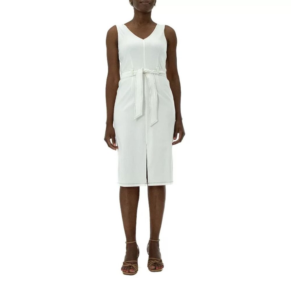 Women's Nina Leonard Millennium Ivory Sleevess Belted Dress Size S